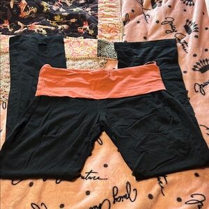 Black Fold-Over Waistband Bottoms with Coral Band